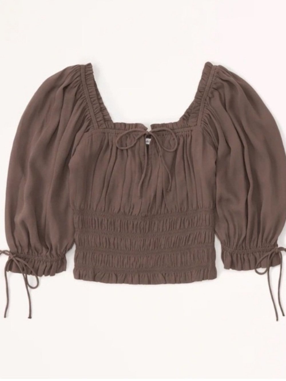 Abercrombie & Fitch Ruched Puff Sleeve Cropped Blouse Brown Sz Xsmall
